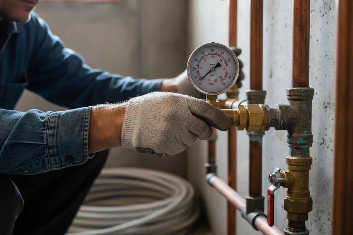 Pressure testing a repaired line during Water Line Repair in Peachland